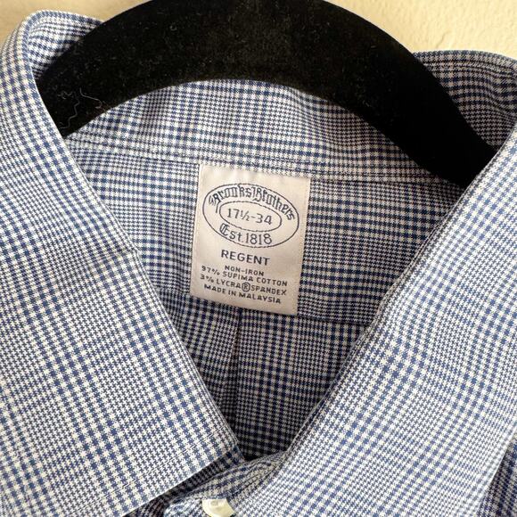 Brooks Brothers Blue Plaid Regent Button Up Collared Dress Shirt - 17 1/2 - 34 - Picture 3 of 6